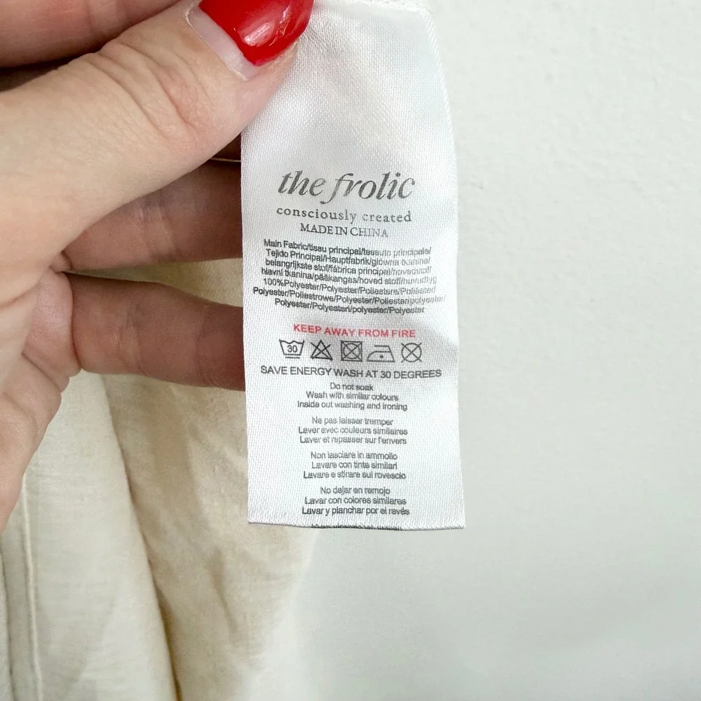 The Frolic Cream Ruched Tie Front Maxi Dress US 2 Side Slit - Picture 7 of 8